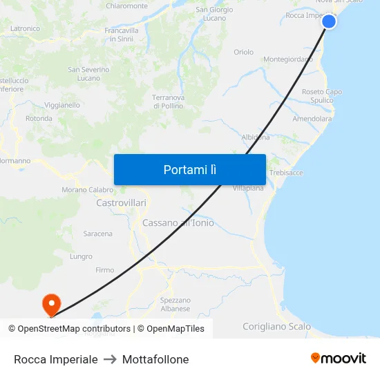 Rocca Imperiale to Mottafollone map