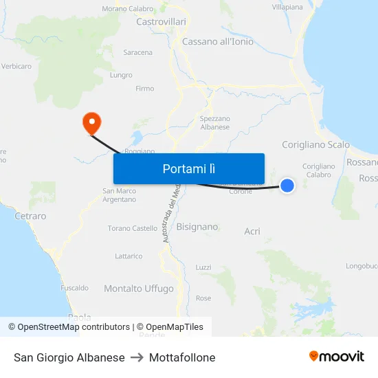 San Giorgio Albanese to Mottafollone map