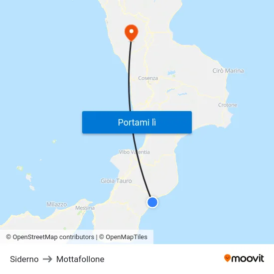 Siderno to Mottafollone map