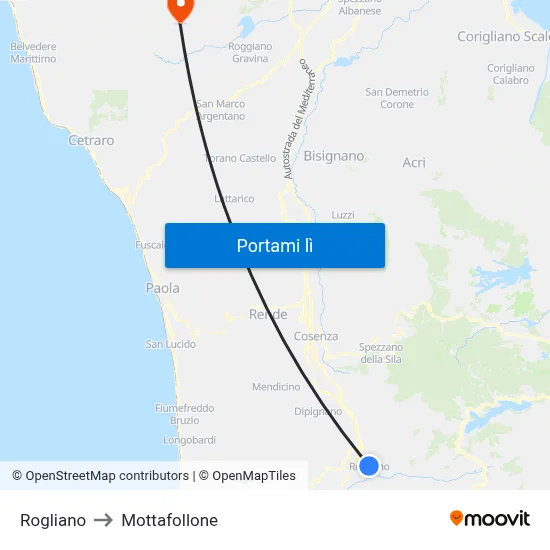 Rogliano to Mottafollone map