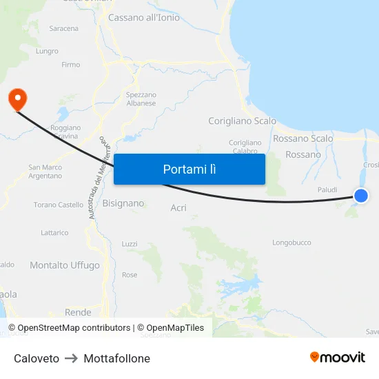 Caloveto to Mottafollone map