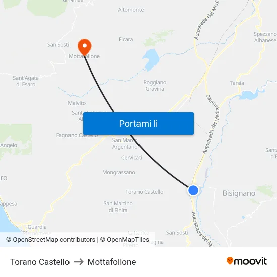 Torano Castello to Mottafollone map