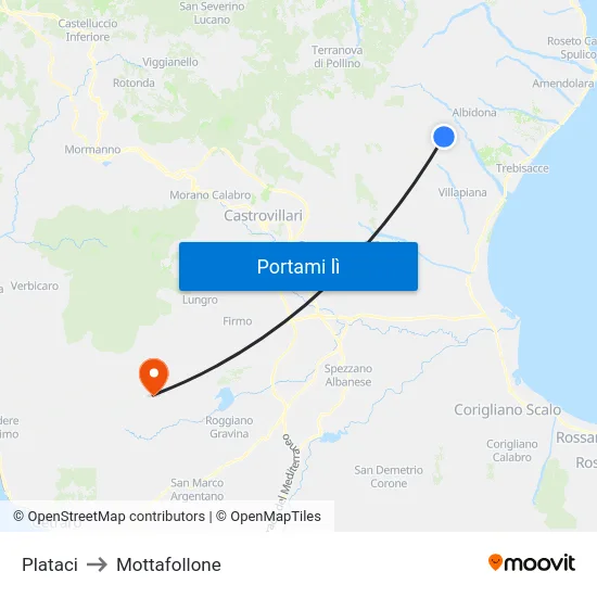 Plataci to Mottafollone map