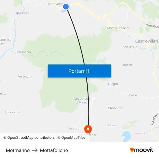 Mormanno to Mottafollone map