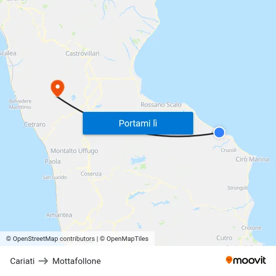 Cariati to Mottafollone map
