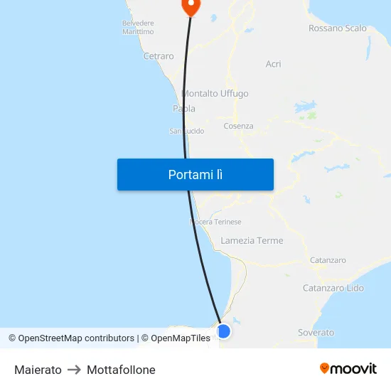Maierato to Mottafollone map