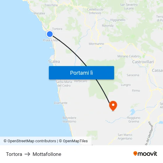 Tortora to Mottafollone map