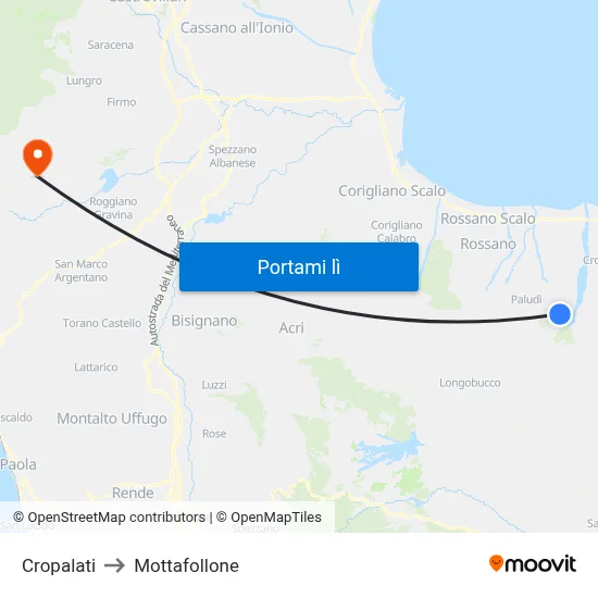 Cropalati to Mottafollone map