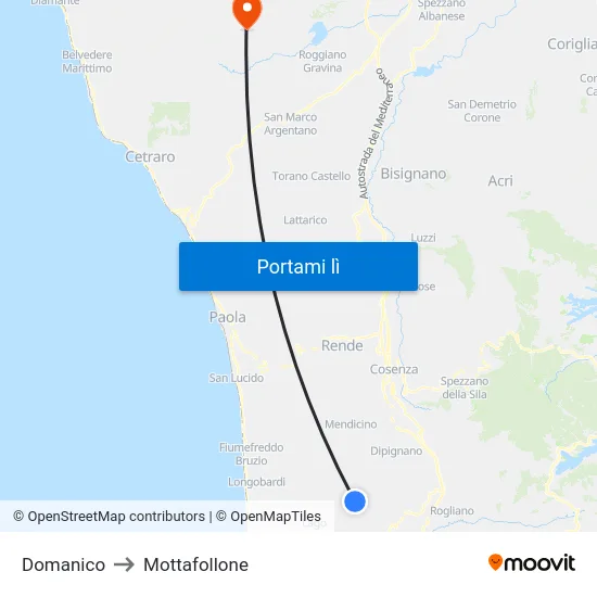 Domanico to Mottafollone map