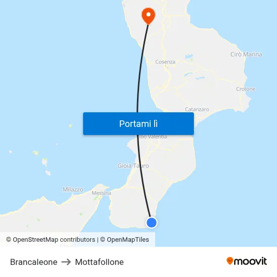 Brancaleone to Mottafollone map