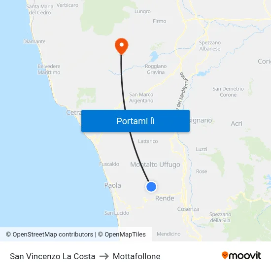 San Vincenzo La Costa to Mottafollone map