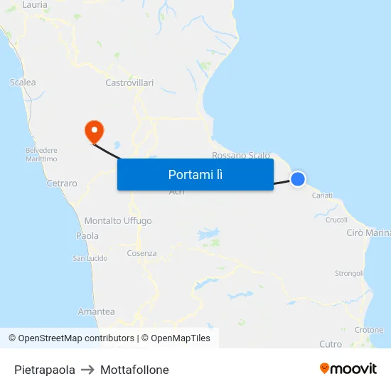 Pietrapaola to Mottafollone map
