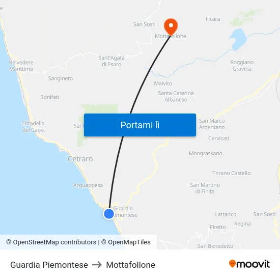Guardia Piemontese to Mottafollone map