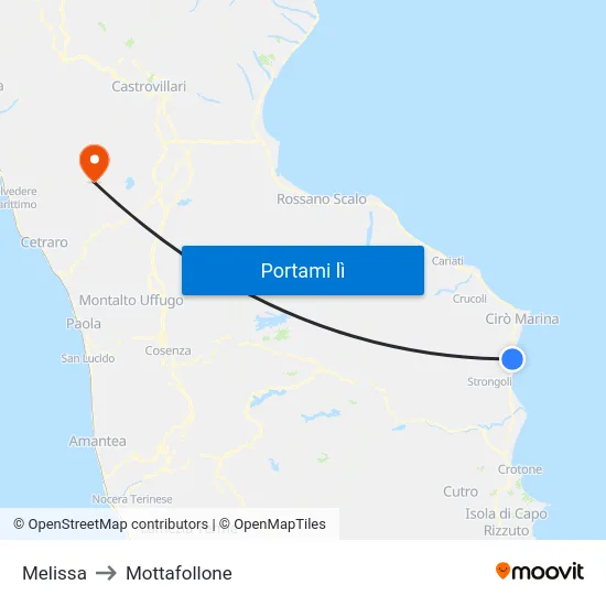 Melissa to Mottafollone map