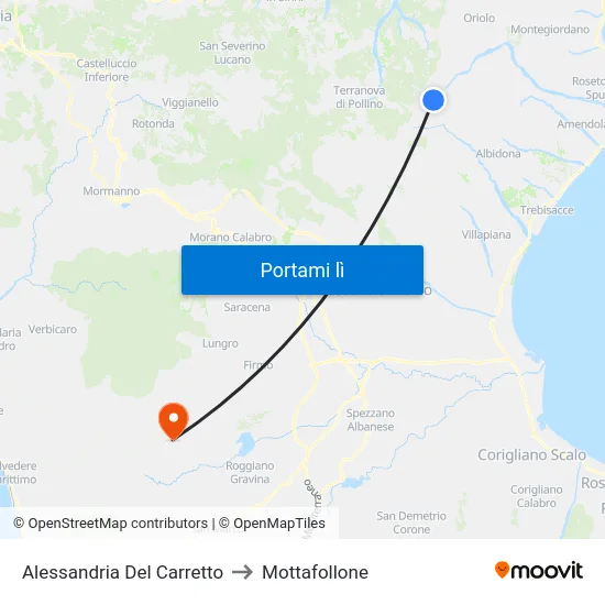 Alessandria Del Carretto to Mottafollone map