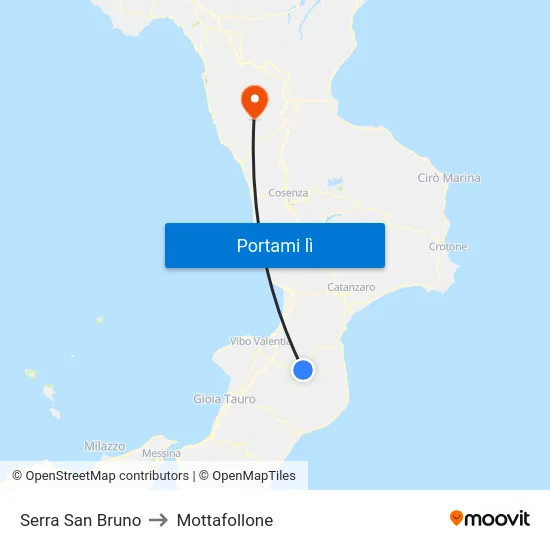 Serra San Bruno to Mottafollone map