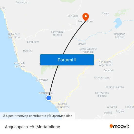 Acquappesa to Mottafollone map