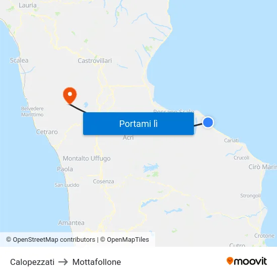 Calopezzati to Mottafollone map