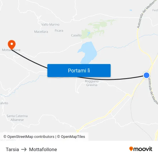 Tarsia to Mottafollone map
