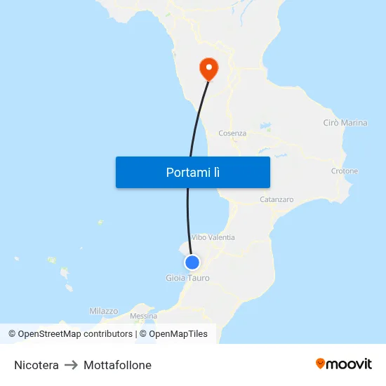 Nicotera to Mottafollone map
