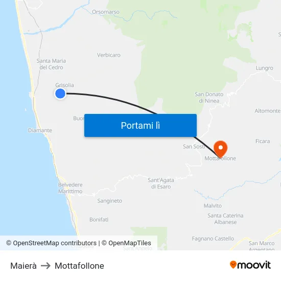 Maierà to Mottafollone map