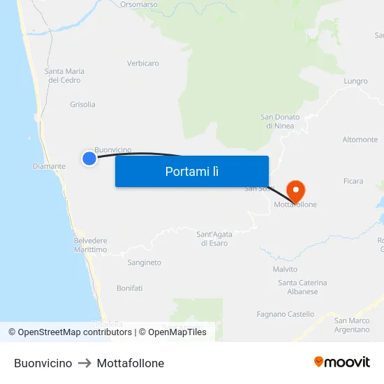 Buonvicino to Mottafollone map