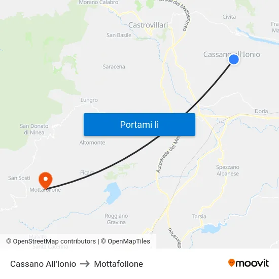 Cassano All'Ionio to Mottafollone map