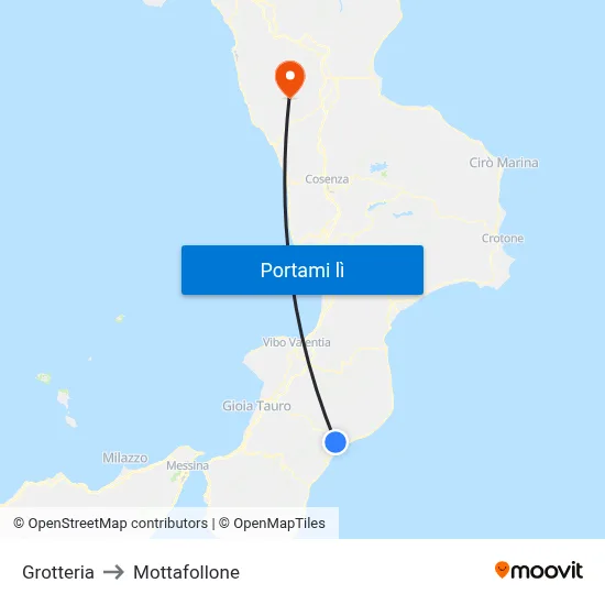 Grotteria to Mottafollone map