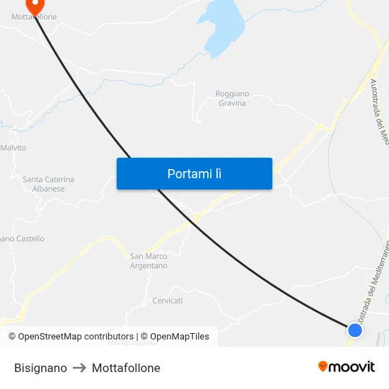 Bisignano to Mottafollone map