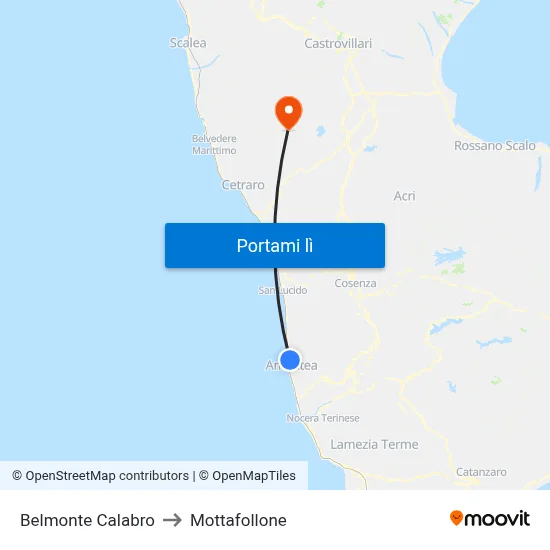 Belmonte Calabro to Mottafollone map