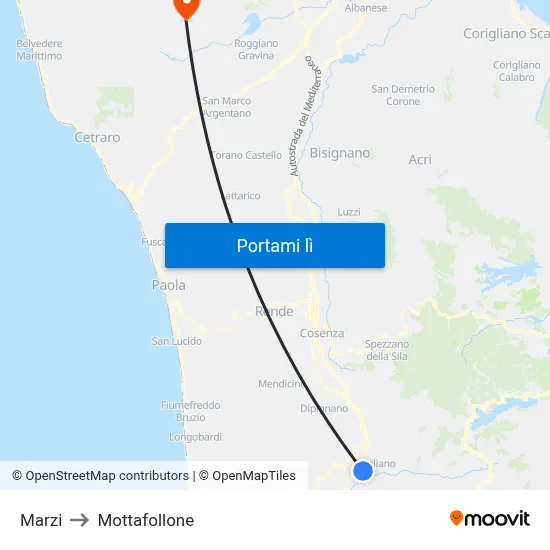Marzi to Mottafollone map