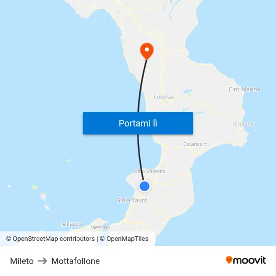 Mileto to Mottafollone map