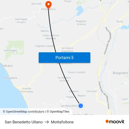 San Benedetto Ullano to Mottafollone map
