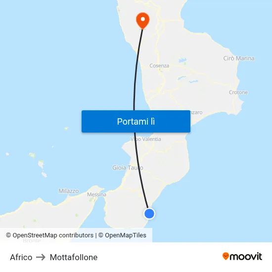 Africo to Mottafollone map