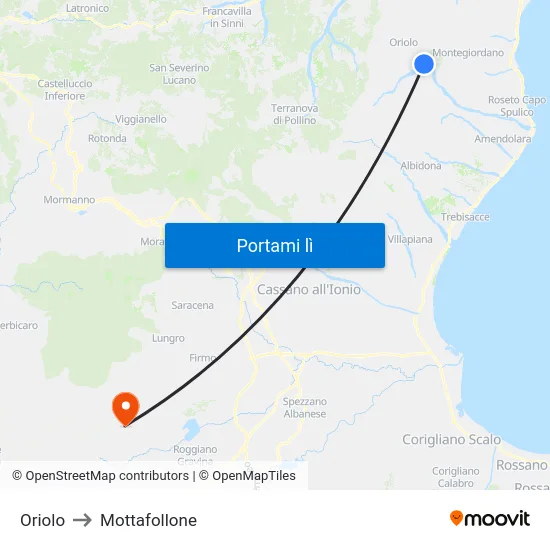 Oriolo to Mottafollone map