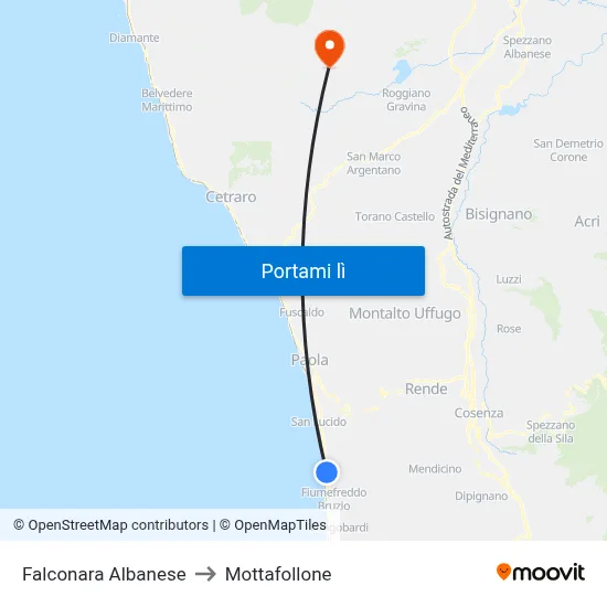 Falconara Albanese to Mottafollone map
