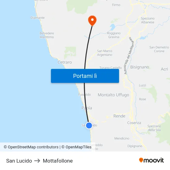 San Lucido to Mottafollone map