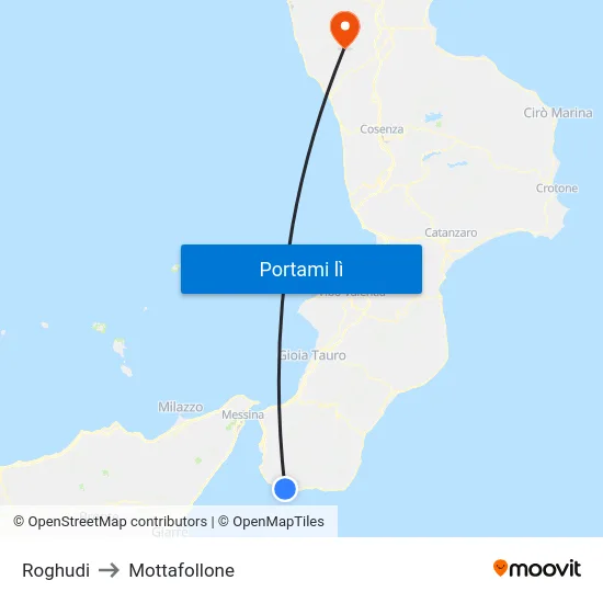 Roghudi to Mottafollone map