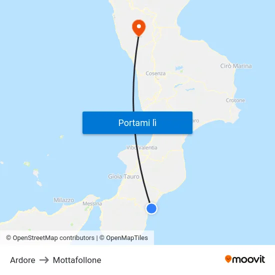 Ardore to Mottafollone map