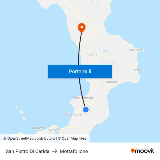 San Pietro Di Caridà to Mottafollone map