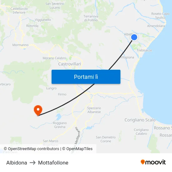 Albidona to Mottafollone map