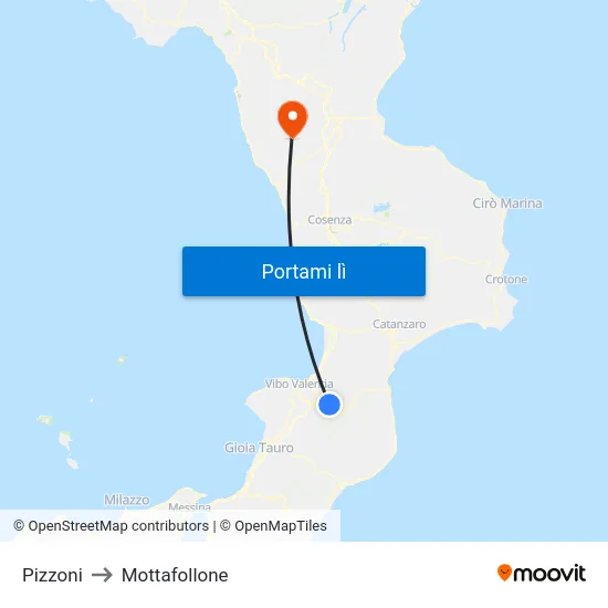 Pizzoni to Mottafollone map
