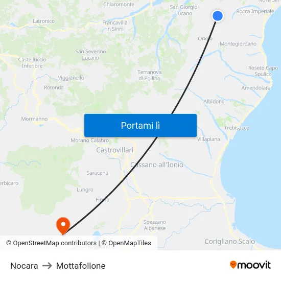 Nocara to Mottafollone map
