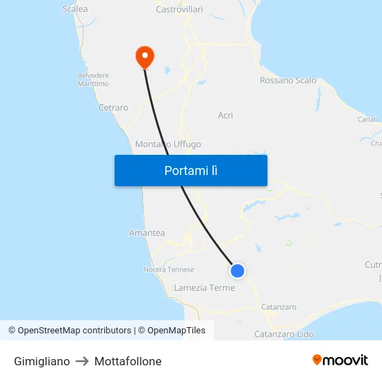 Gimigliano to Mottafollone map