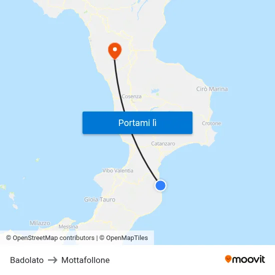 Badolato to Mottafollone map
