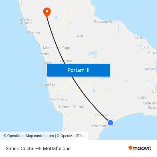 Simeri Crichi to Mottafollone map