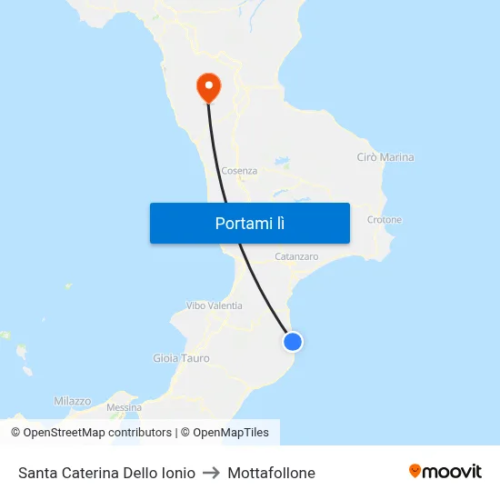 Santa Caterina Dello Ionio to Mottafollone map