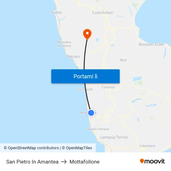 San Pietro In Amantea to Mottafollone map
