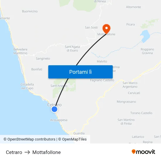 Cetraro to Mottafollone map