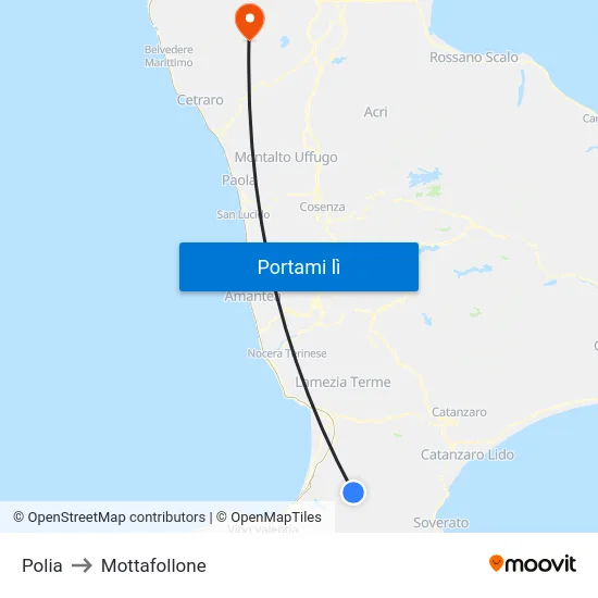 Polia to Mottafollone map